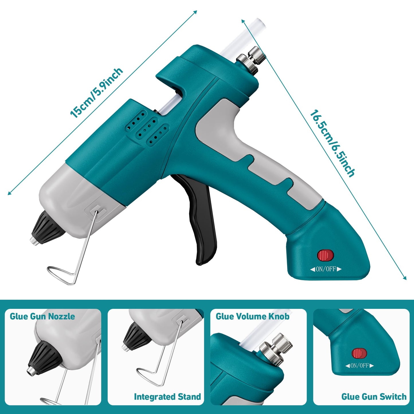 SilhouetteSlice 20W Cordless Hot Glue Gun, Fast Heating Glue Gun and 30pcs Glue Sticks Set, Stable Support Base Ideal for Crafts, DIY Arts, Home Repairs (Blue)