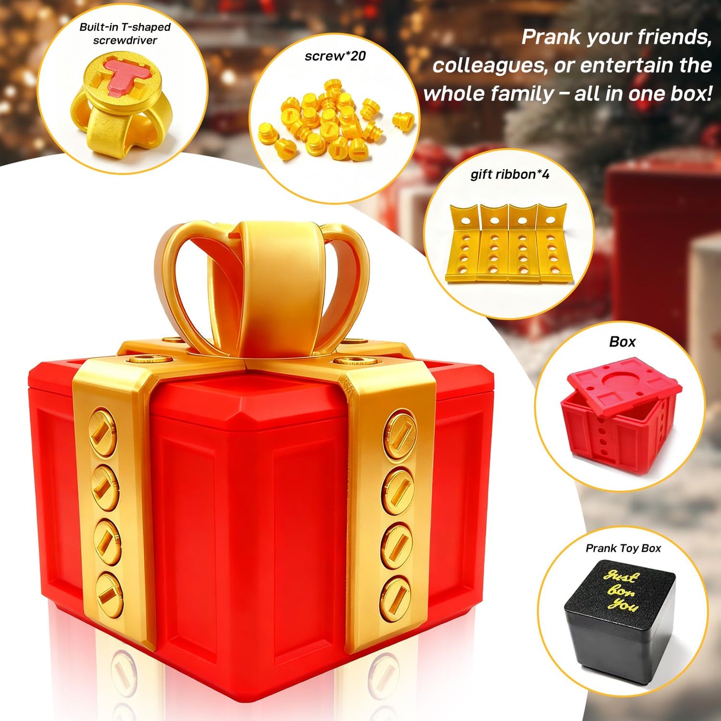 Zercuop The Annoying Present, Annoying Gift Box with Screws, Take Apart Box to Get Gift, Funny Prank Gag Gift for Christmas (Red)