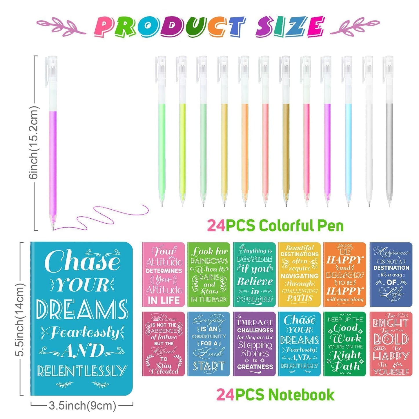 24 Pcs Mini Inspirational Notebooks Bulk with 24 Pcs Colorful Pens, Small Pocket Journal Notepads Set, Motivational Bulk Gifts for Women Men Teacher Student, Fun Mother's Day Gift Bulks, 3.5" x 5.5"