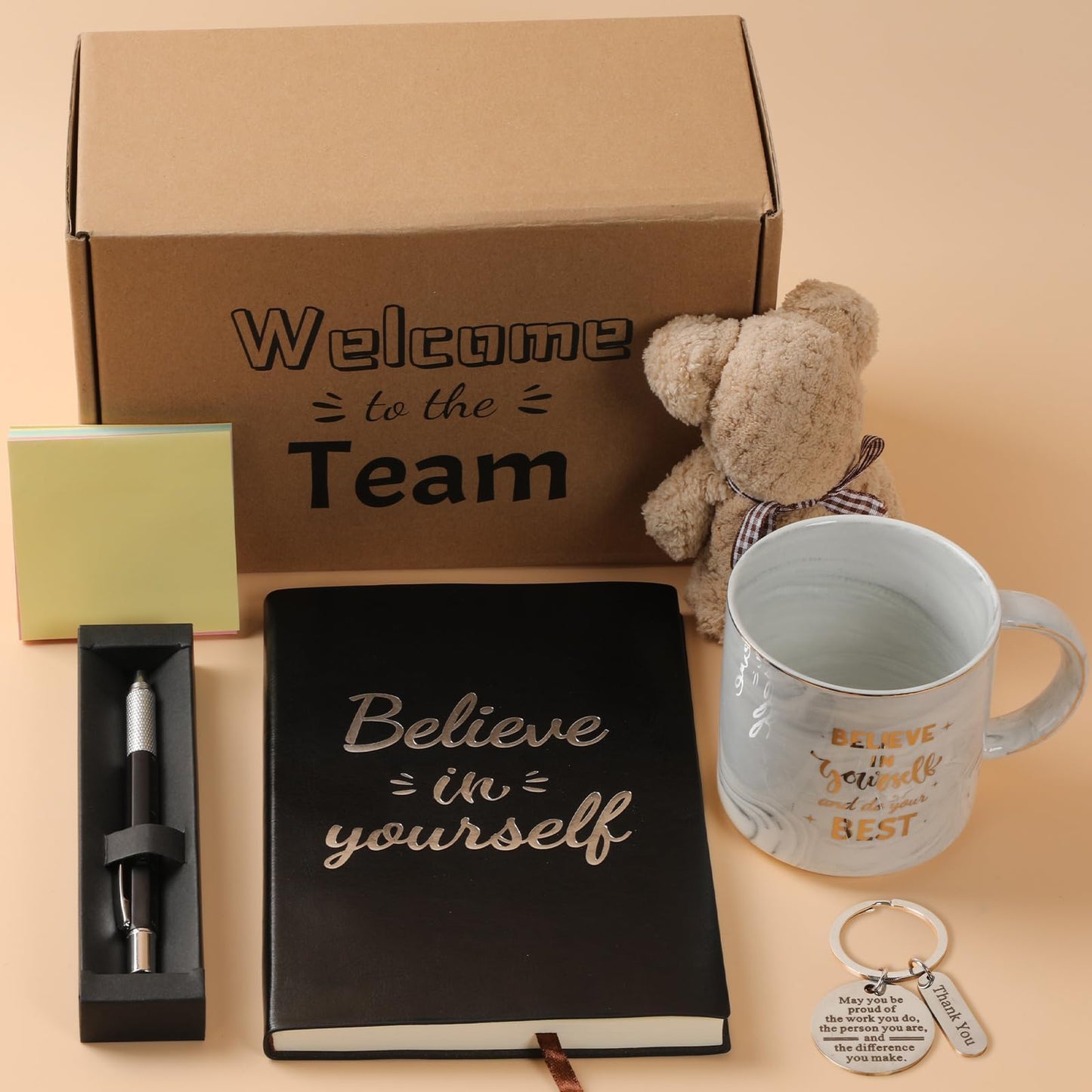 New Employee Welcome To The Team Gift Sets Employee Appreciation Gift Sets Includes Coffee Mug Greeting Card Key Chain Multifunctional Pen Notebook Note Towel Appreciation Christmas Gifts for Worker