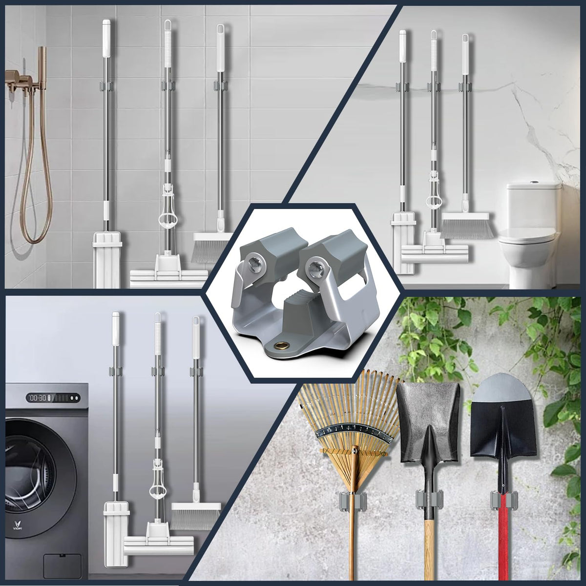 Mop and Broom Holder Wall Mount 6 Pack (6 Count)