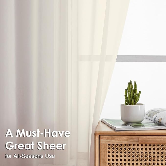 OVZME Cream Sheer Curtains 72 Inches Long 2 Panels - Soft Light Filtering Window Sheer Panels for Living Room/Bedroom, Top Dual Rod Pocket, 1 Pair, Each 42Wx72L Inches