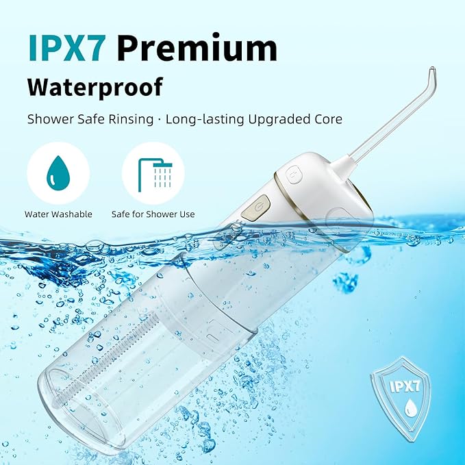 Hibbent 2 Pack Portable Cordless Water Flosser, Mini Oral Irrigator with 3 Modes & 4 Jet Tips, IPX7 Waterproof Rechargeable Travel Electric Dental Flosser for Braces Care, Sensitive Teeth, Orthodontic