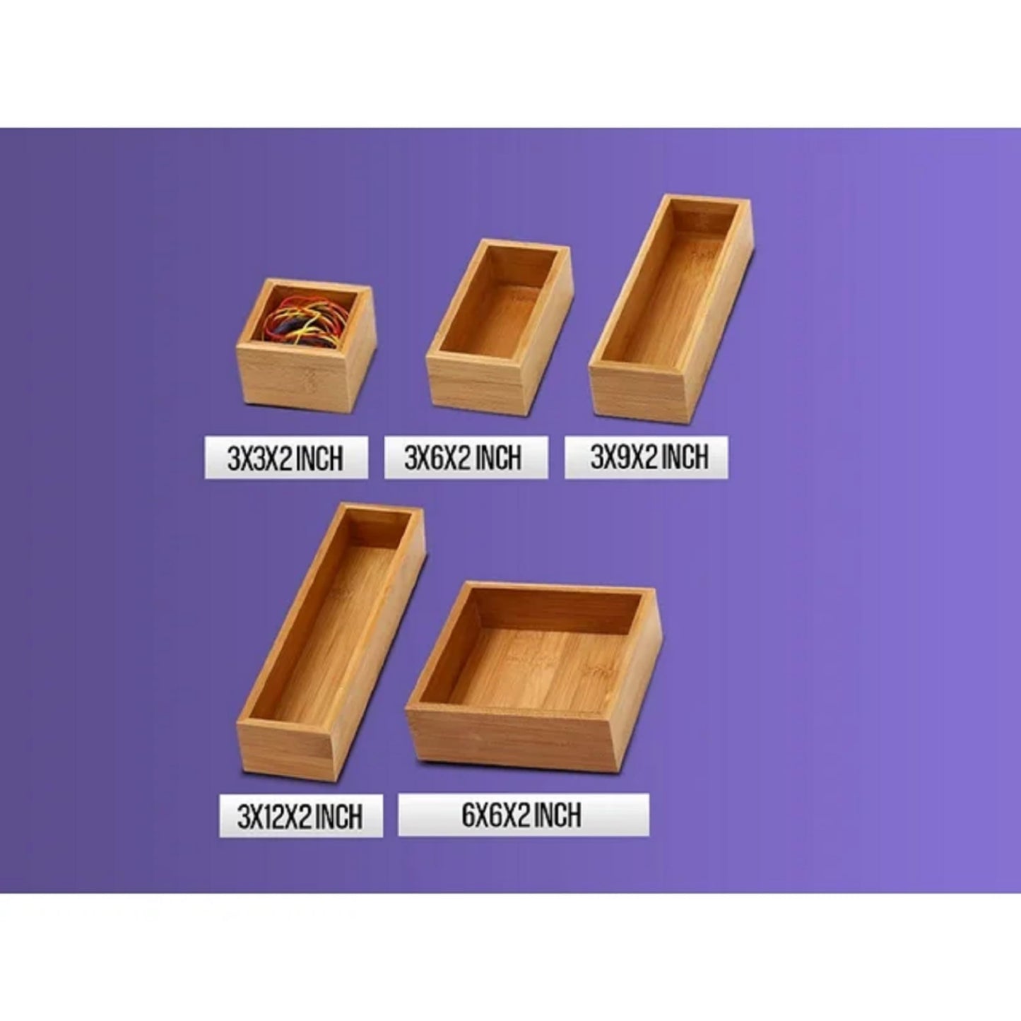 YBM HOME Bamboo Drawer Organizer Storage Box for Kitchen Drawer, Junk Drawer, Office, Bedroom, Children Room, Craft, Sewing, and Bathroom, 2 Pack 3x9x2 inch