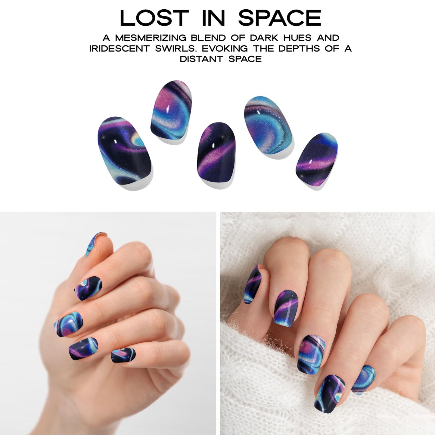 Adora Couture Semi Cured Gel Nail Strips with 20 Pieces - UV Gel Stickers, Manicure Kit, Easy Application Wraps Includes Prep Pads, Nail File, Wooden Stick - UV Light Required (Lost in Space)