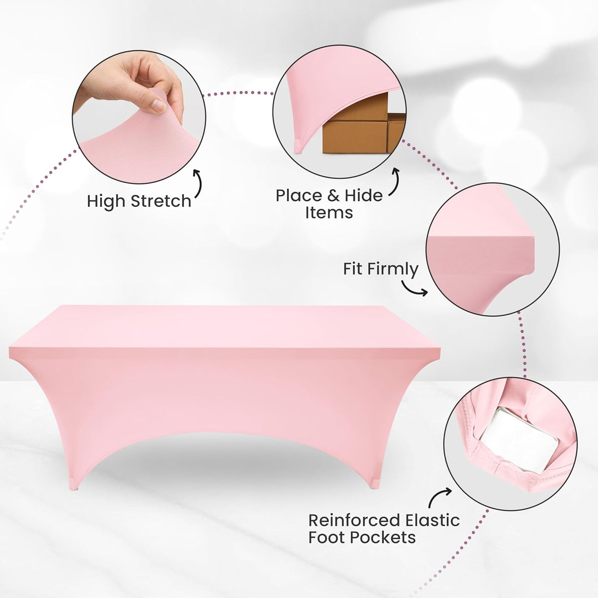 Utopia Kitchen 6FT Spandex Tablecloth [2 Pack, Pink] 200 GSM Stretch, Fitted, Washable and Wrinkle Resistant Table Cloth Rectangle Cover for Trade Shows, Wedding, Parties [72Lx30Wx30H Inch]