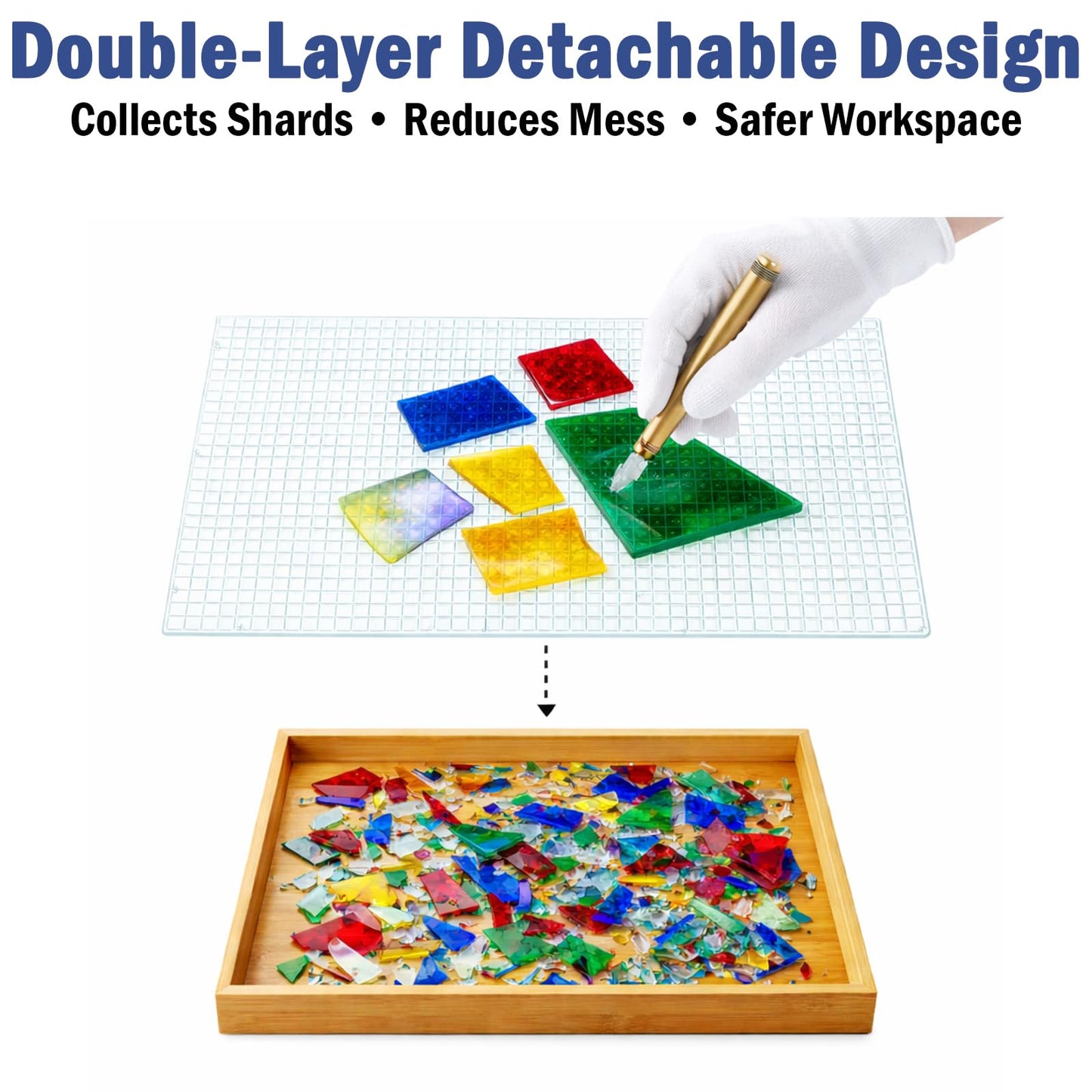 17" x 12"Stained Glass Cutting Mat, Double-Layer Non-Slip Glass Cutting Mat for Mosaic & Craft Work Surface
