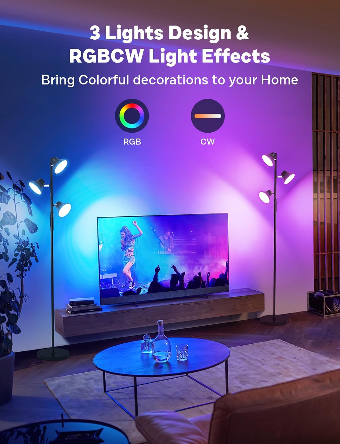 RGBCW Floor Lamp, 36W Bright Color Changing Lamp, Modern Stepless Dimmable LED RGB Floor Lamp with Remote & Touch Control, Standing Lamp for Living Room, Game Room, Bedroom