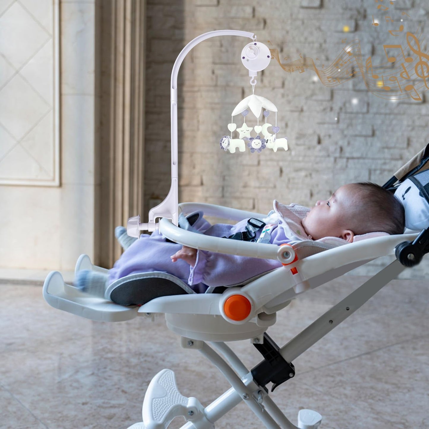 SAGOOITS 24 inch Baby Crib Mobile Bed Bell Holder Arm Bracket, with Music Box, The Foundation can be Adjusted Width-DIY Toy Decoration