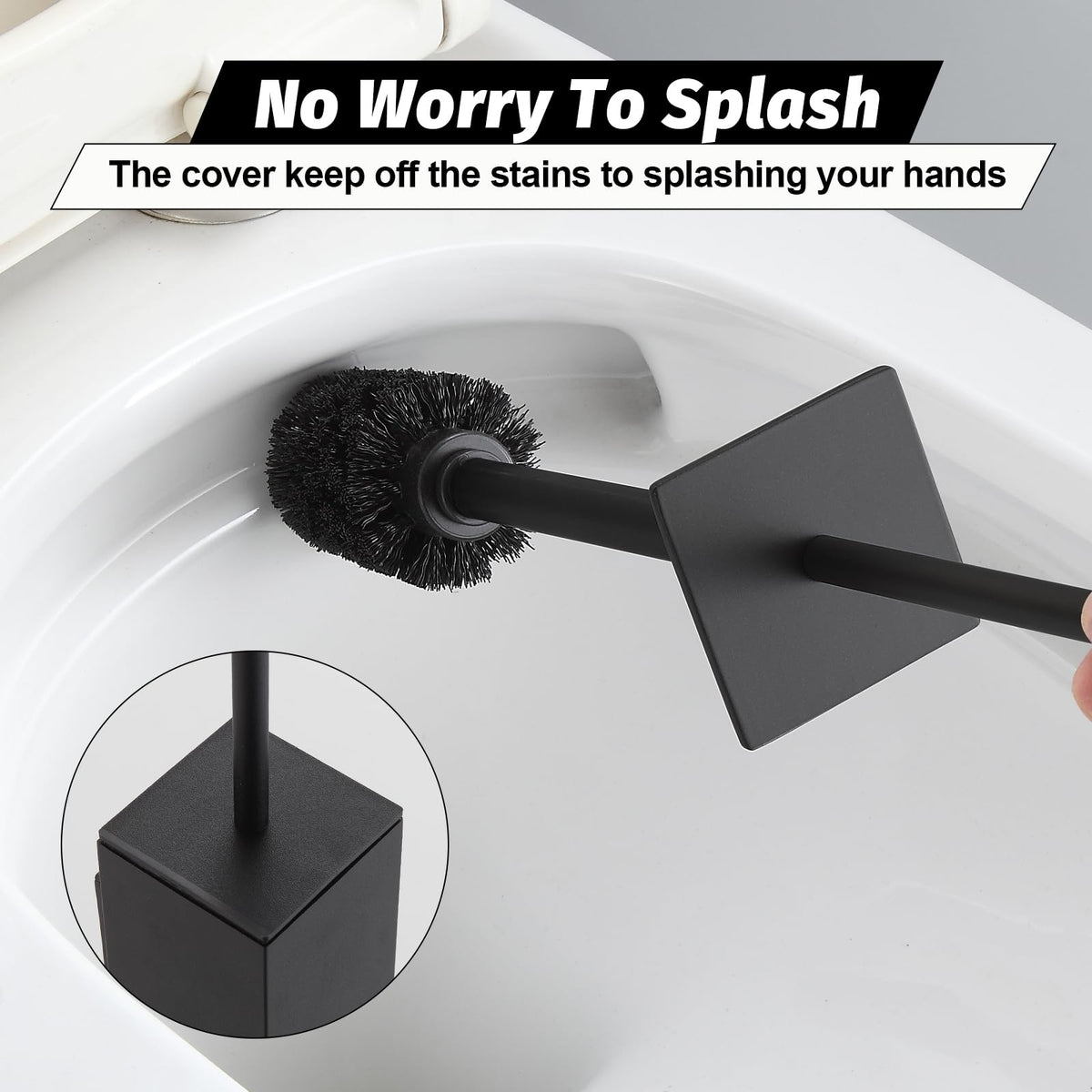 Toilet Brush and Holder Set Matte Black Wall Mounted for Bathroom Square Design