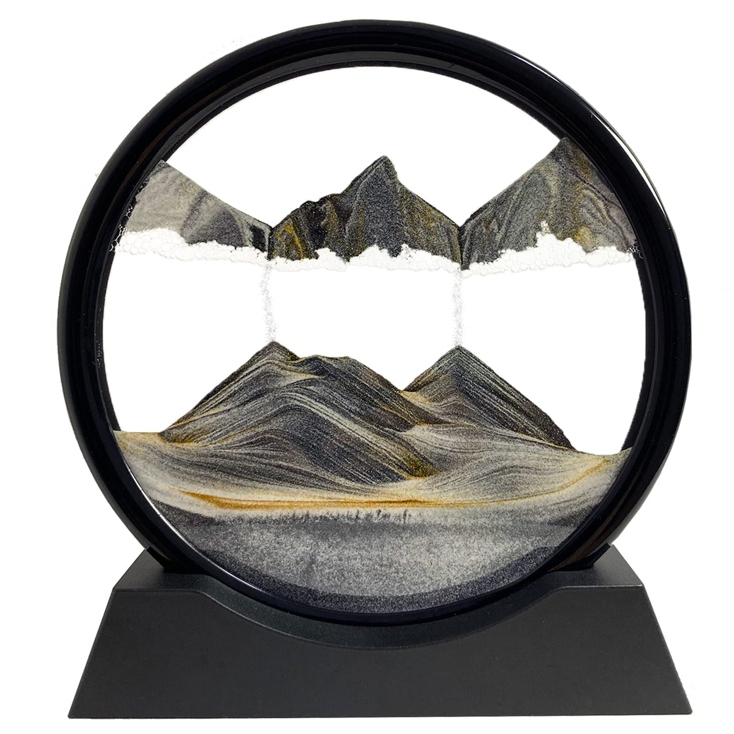 SANDCLE Moving Sand Art Picture - Sand Art Liquid Motion 3D Deep Sea Sandscape, Round Glass Frame Display Flowing Sand Relaxing Toy for Desktop Home Office Work Ocean Decor(Black, 7")