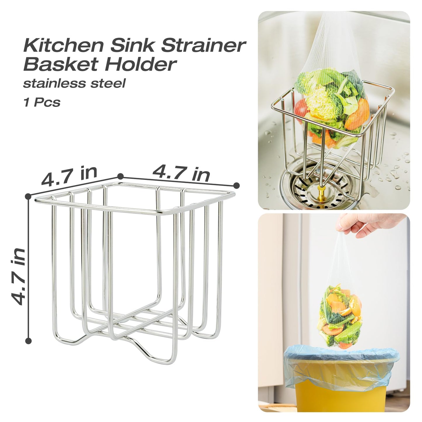 Kitchen Sink Strainer with Sink Basket Holder and 200 Strainer Net Bags,Food Catcher with Drain Filter Mesh Bag,Meshmate Waste Rack Trash Catcher for Leftovers.