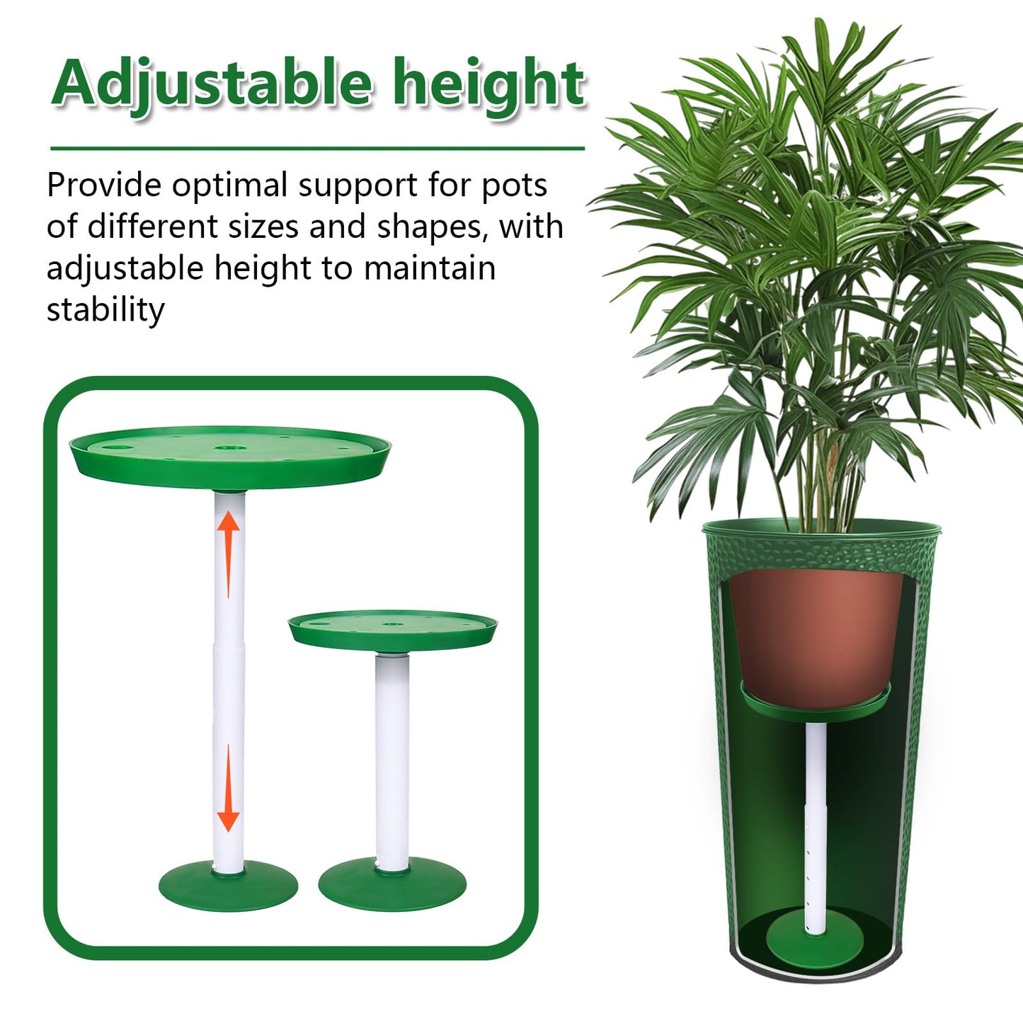 pocezo Adjustable Height Planter Inserts for Large Pots, Portable Planter Filler Plant with 11-17" Rise , 6" Base, 8" or 10" Top (Green, shorts)