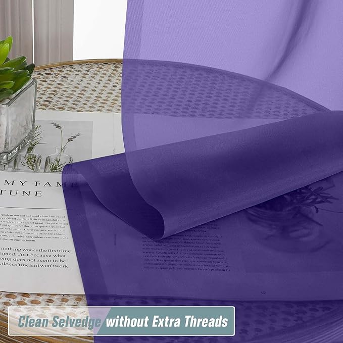 Purple Sheer Curtains for Window 96 Inches Long 2 Panels Set, Soft Airy Light Filtering Voile Sheer Curtains for Living Room Bedroom, Dual Rod Pocket Elegant Window Drapes, 2x42Wx96L Inches