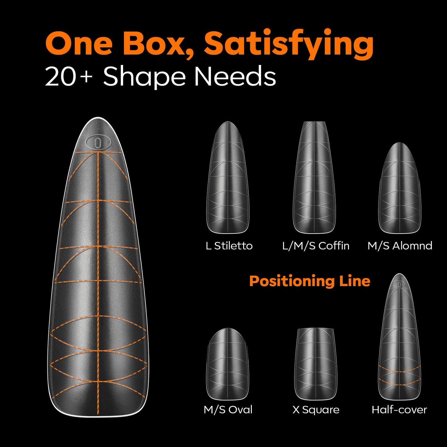 modelones Long Almond Guiding Line Nail Tips, Stiletto Soft Gel Tips Fake Nails False Acrylic Extensions Seamless Accurate Positioning Scale Line, Full Matte Professional Nail Salon 216PCS 12Sizes