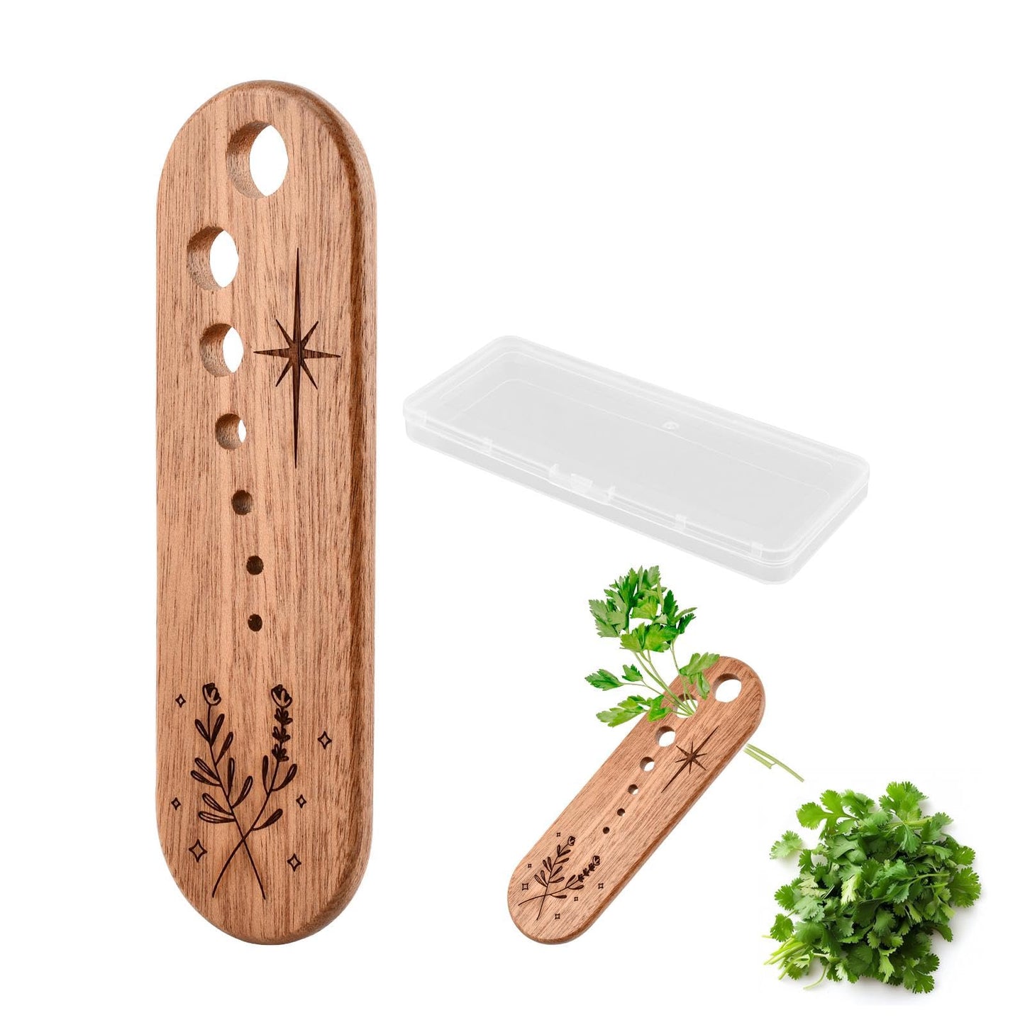 Wooden Vegetable Leaf Separator, 7 Holes Pottery Herb Stripper Tool Supplies, Exquisite Herb Stripper Bowl Gifts with Storage Case for Home Use & Chefs(SIZE:1PC)