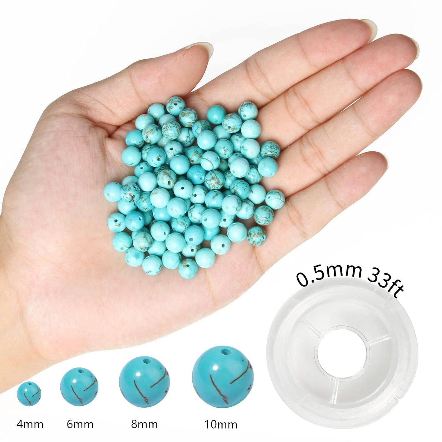 NITOPUPU 100Pcs 8mm Natural Smooth Turquoise Gemstone Beads Round Loose Stone Beads for Jewerly Making with Crystal Stretch Cord