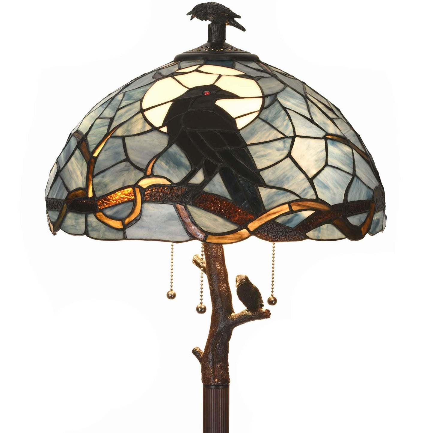 Bieye L12023 Tiffany Style Stained Glass Raven Floor Lamp Gothic Crow and Full Moon Design for Home Décor, 16Wx62H