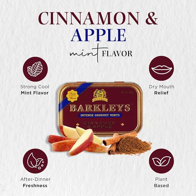 Barkleys Gourmet Cinnamon & Apple Breath Mints - For Party, After Dinner, Wedding, Every Day Use-Vegan Cinnamon Mints In Reusable Travel Tins, 6 Pack - 50 Count Each