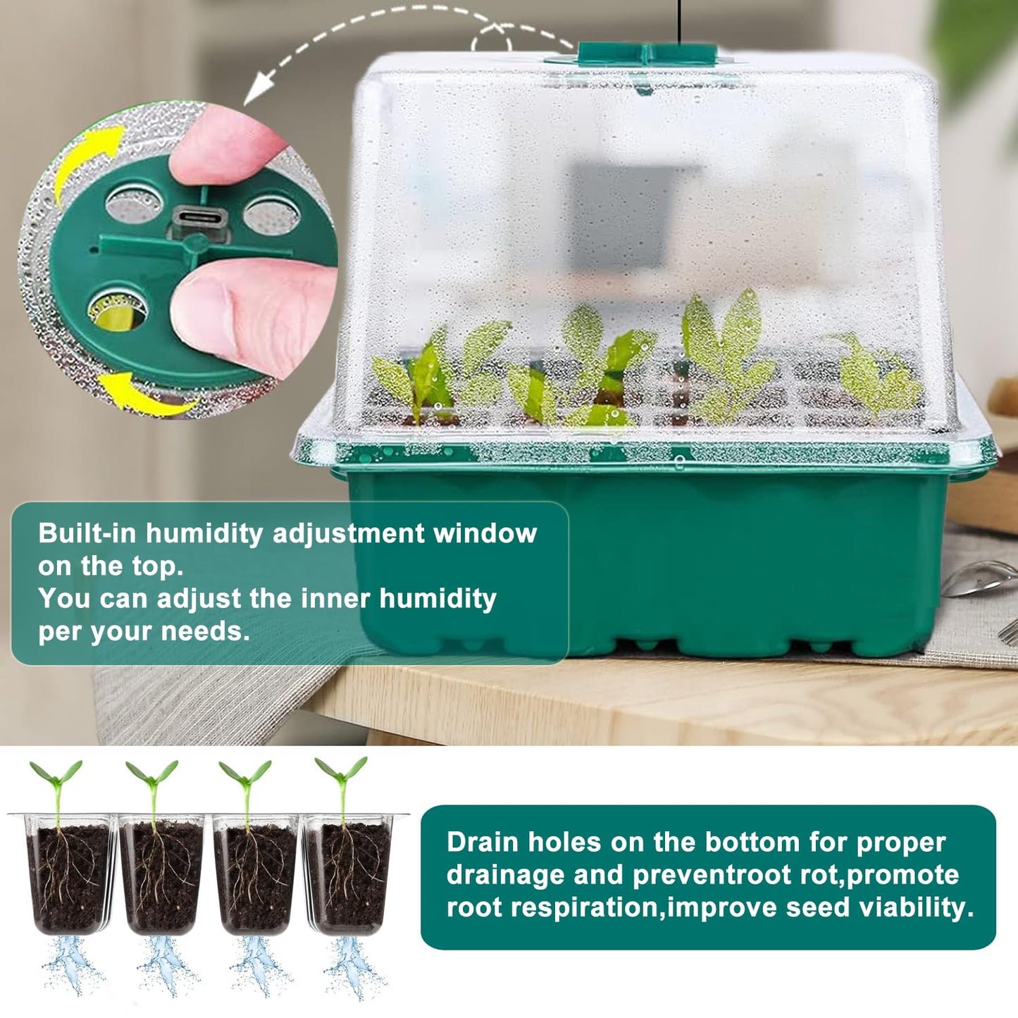 FINEST+ Seed Starter Tray with Heat Mat and Grow Light,5 Pack Seedling Starter Trays with Time Controller,Seedling Starter Tray with Adjustable Brightness,Seed Starting Kit with Adjustable Humidity