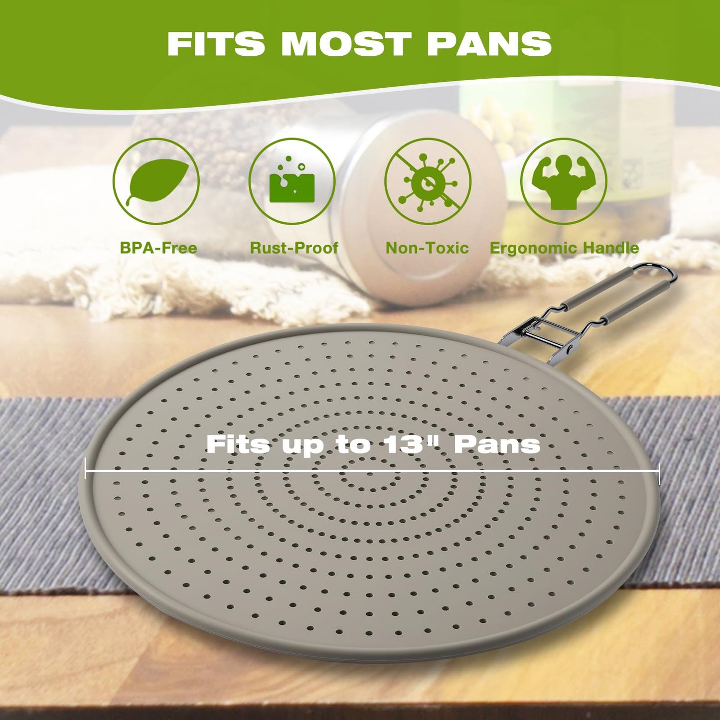 Silicone Splatter Screen for Frying Pan 13 Inch - Grease Splatter Guard with Foldable Handle, Dishwasher Safe & Never Rusts, Fits Most Pans for Stove Top & Bacon Cooking