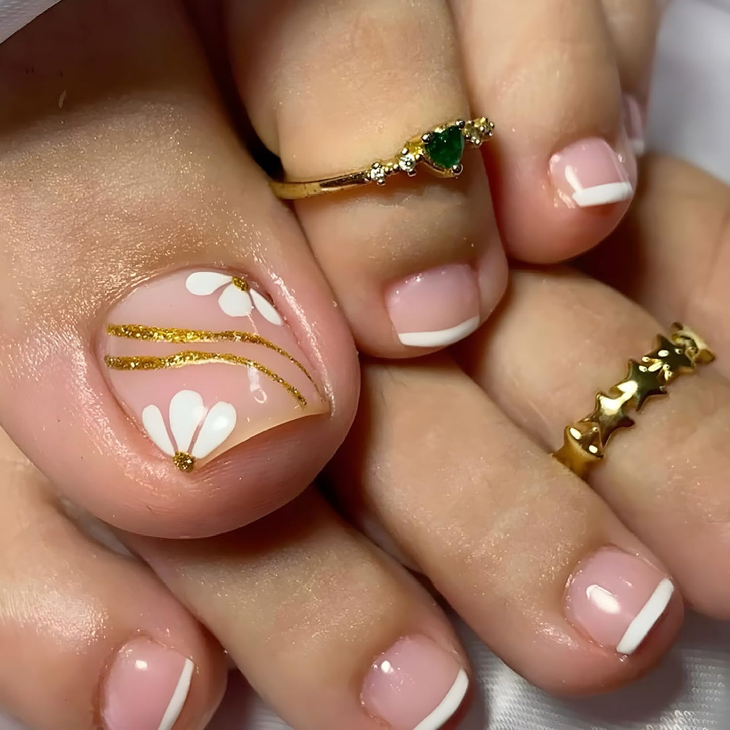 FIEONCIY Press on Toenails with Designs Acrylic Fake Nails for Toe Artificial False Nails with Charms Glue on Toe Nails for Spring Summer Stick on Toenails for Women Girls(JY179)