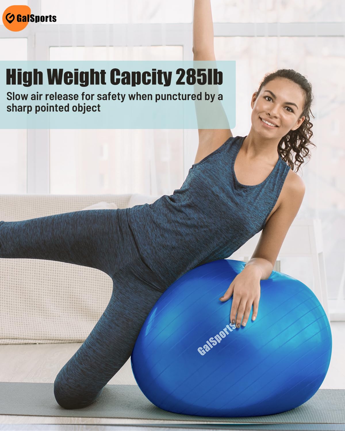 GalSports Anti-Burst Slip Resistant Stability Ball - Swiss Ball for Home Gym & Physical Therapy