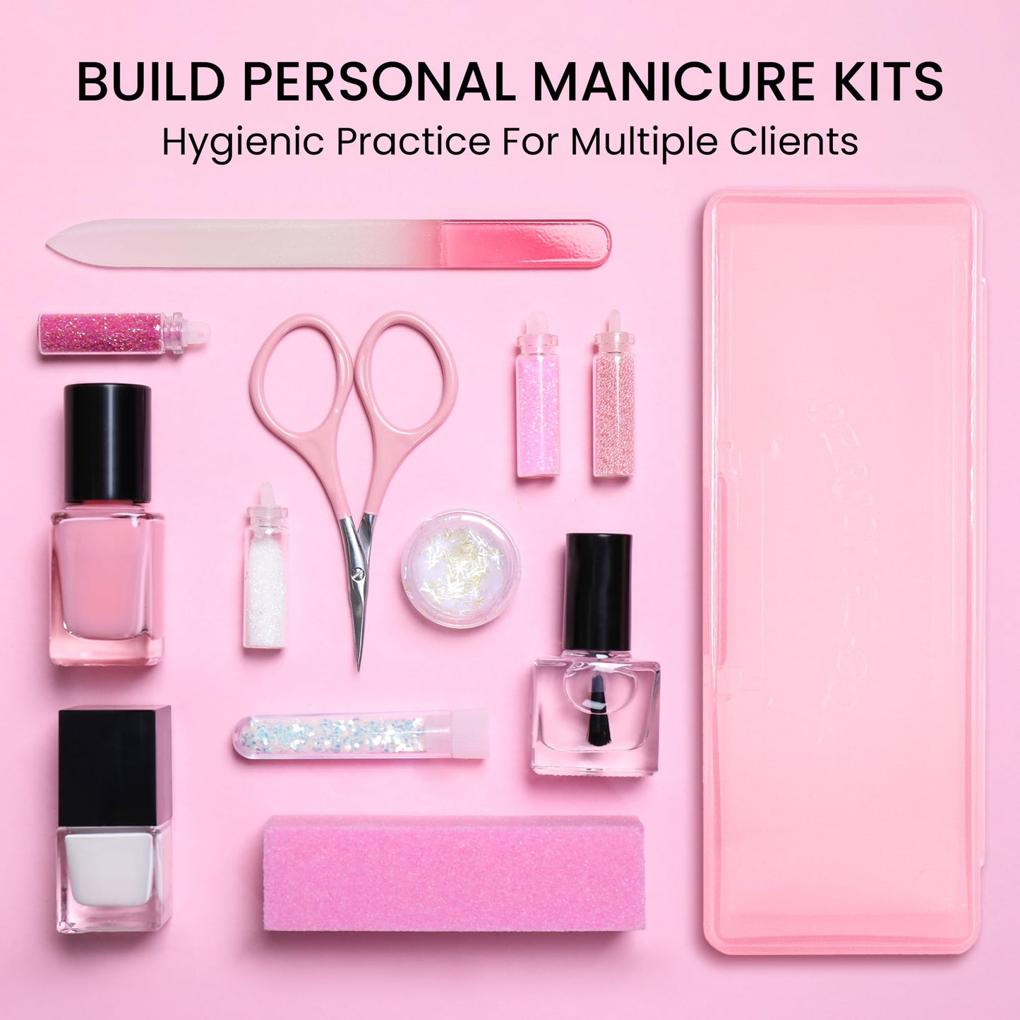 Beauticom Personal Box Storage Case for Professional Manicurist Nails Pedicure (Large Size) (4 Pieces, PINK)