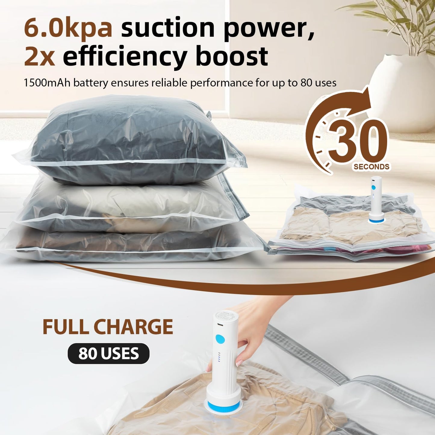 DUORAN 12 Pack Vacuum Storage Bags,Space Saver Bags for Clothing,Comforters,and Bedding,Includes 2 Jumbo, 2 Large, 2 Medium, 2 Small/4 Roll Bags,Compression for Closet & Travel, With Electric Pump