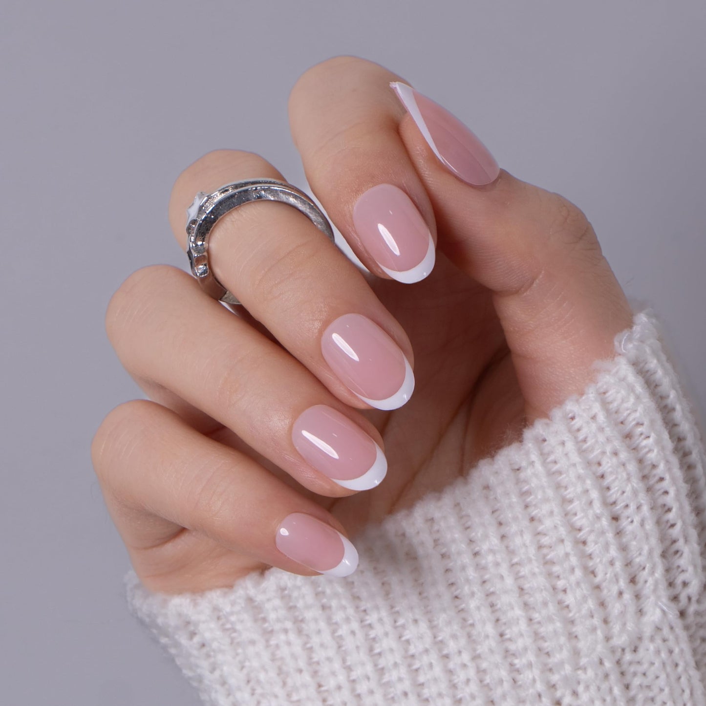 CurvLife Oval French Press On Nails Short – Classic Soft Gel Salon Quality False Nails with Glue, Long Lasting Daily Nail Tips for Women