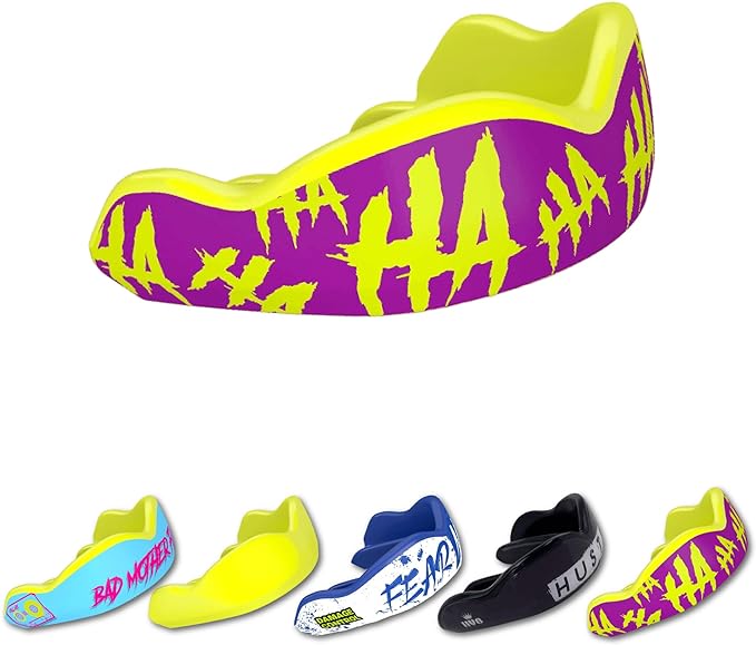 DAMAGE CONTROL High-Impact Mouth Guard – Sports Mouthguard for Boxing, Football, Hockey, Lacrosse & Basketball, Protects Teeth & Jaw, Protective Mouthpiece for Adults & Youth (Youth, HA HA HA 2.0)