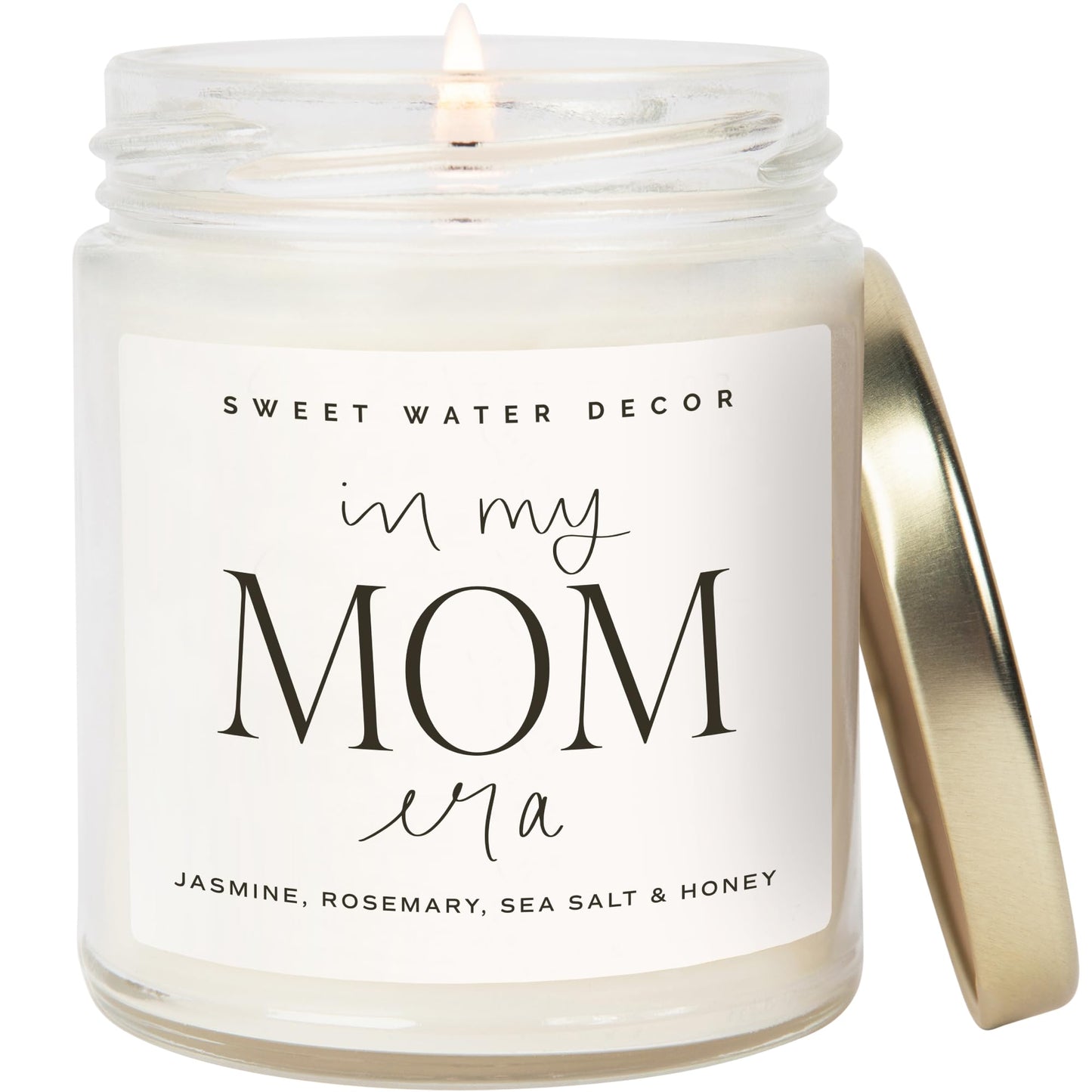 Sweet Water Decor in My Mom Era Candle - Jasmine, Rosemary, Sea Salt, and Honey Scented Candle - 9 oz Soy Candle in Clear Jar with 40+ Hours Burn Time - Mother's Day Gifts for Mom