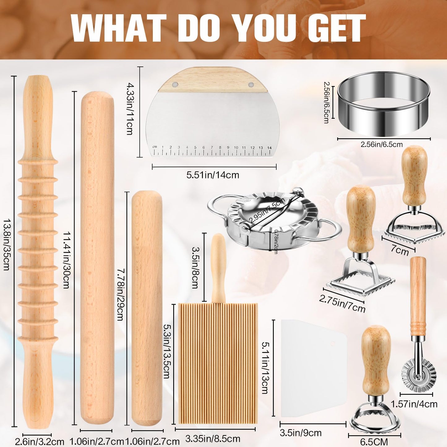14 Pieces Pasta Making Tools Set, Ravioli Mold Set, Ravioli Maker with Roller Wheel, Ravioli Cutter Set with Wooden Handle, Pasta Making Kit for Ravioli Press Mold. Suitable for Home and Beginners