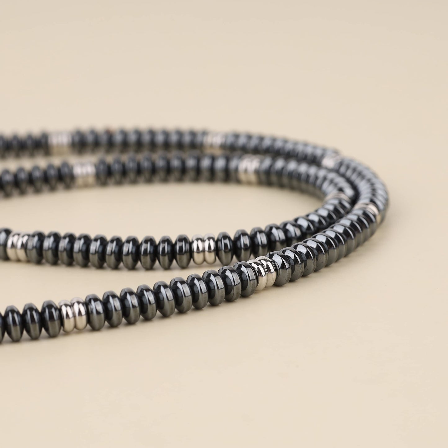 GAVU Stainless Steel Hematite Stone Beaded Necklace for Men