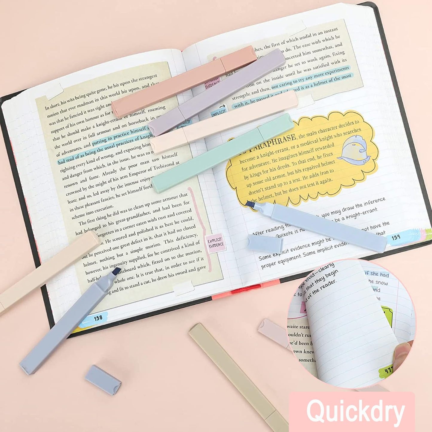 DHYLRICHER 38 PCS Annotation Set with Aesthetic Highlighters, Gel Pens, Sticky Notes & Tabs, Dual Tip, Fast Dry Ink Pens for Book Marking and Office Use