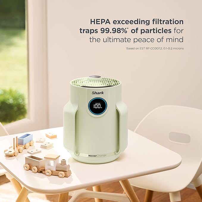 Shark NeverChange Air Purifier Compact Pro with Long-lasting HEPA Exceeding Filtration, Captures Pet Dander, Dust, Smoke, and Allergens, up to 250 sq. ft. for Bedroom, Home Office, Dorm, HP072GN