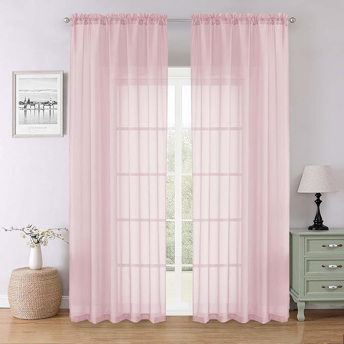 Lecloud Blush Pink Sheer Curtains for Bedroom 90 Inches Long 2 Pcs, Rod Pockets Window Curtains for Living Room Dining Room, Modern Farmhouse Decor Light Filtering Drapes, Each Panel 59" W x 90" L