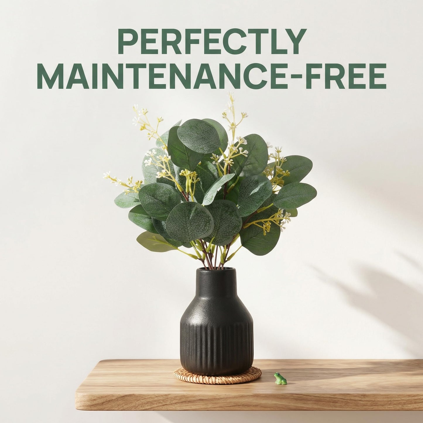 Artificial Eucalyptus Greenery Stems in Ceramic Vase,10Pcs Fake Plants Eucalyptus Leaves faux Plants for Centerpiece Table Decorations Home Room Decor office desk decor Greenery Decor indoor (Black)