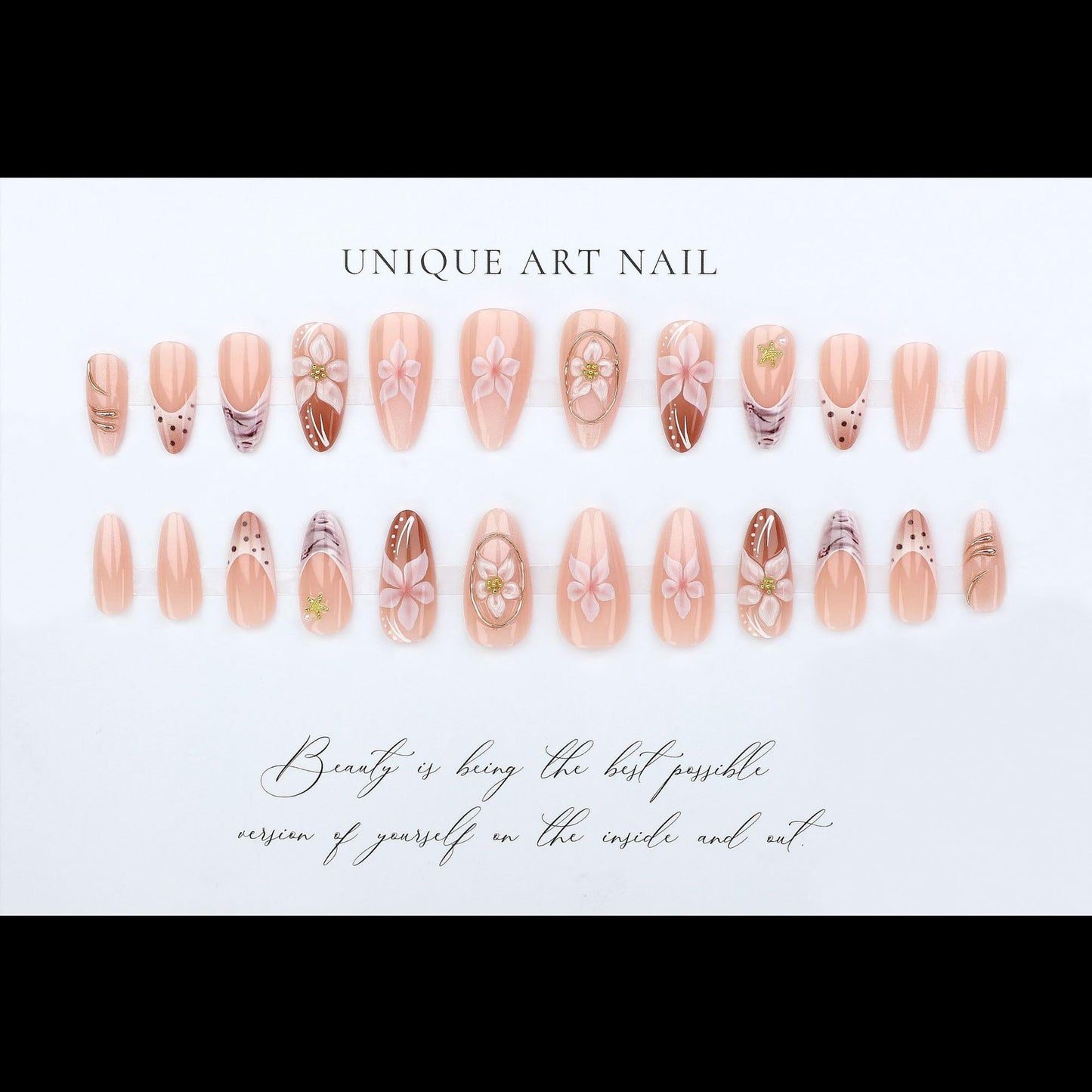 plalely Long Press on Nails Almond, Acrylic Press on Nails with Flower Designs, Long Almond Nail Tips for Women 24pcs