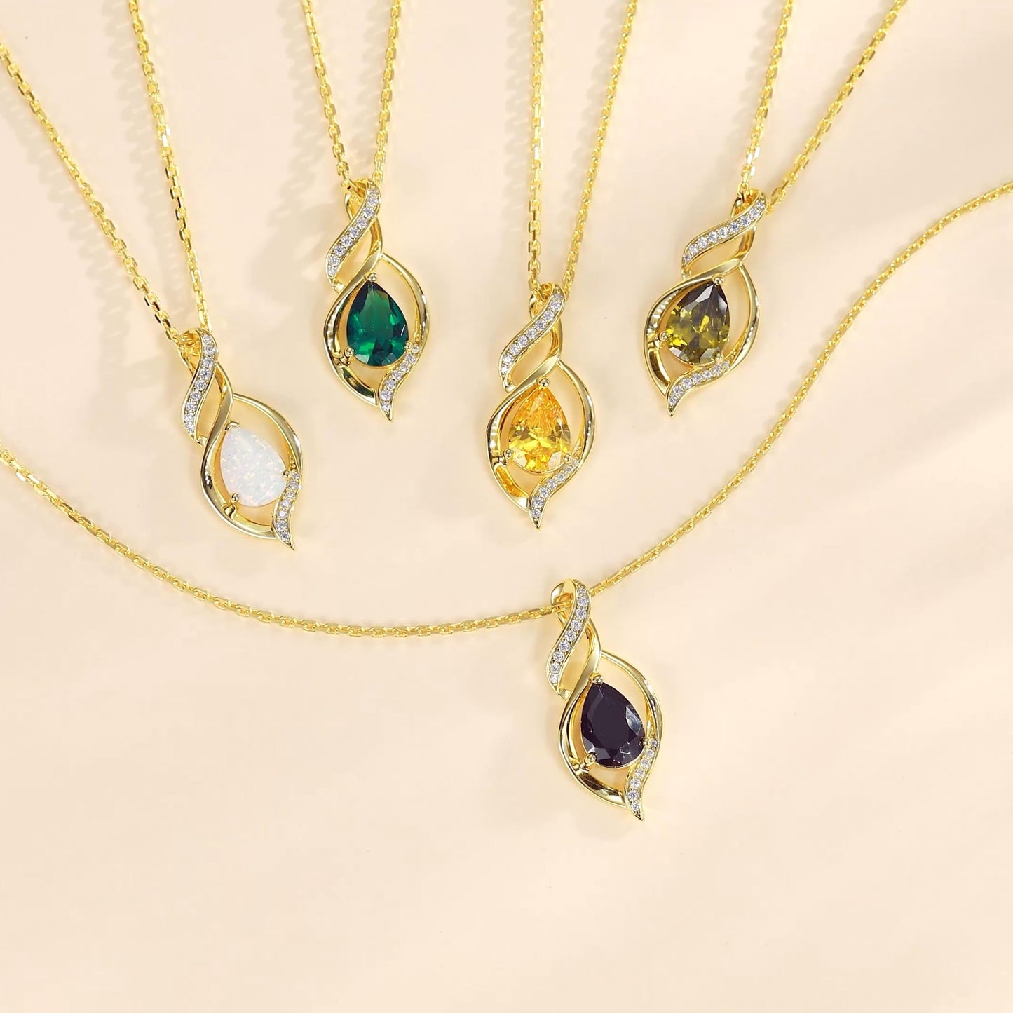 FANCIME 14K Gold Plated May Birthstone Necklace for Women Emerald Teardrop Necklace Sterling Silver Infinity Love Birthday Gifts for Women, 16"+2" Inches