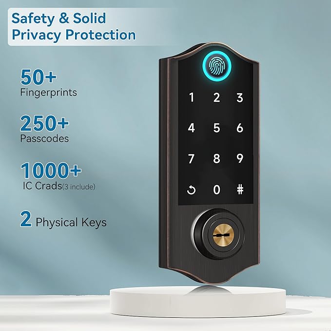 Harfo Fingerprint Smart Door Lock for Front Door with Handle Set, App Control, Keyless Entry Keyless Deadbolt, Digital Electronic Touchscreen Keypad, Auto Lock, Easy to Install, Aged Bronze