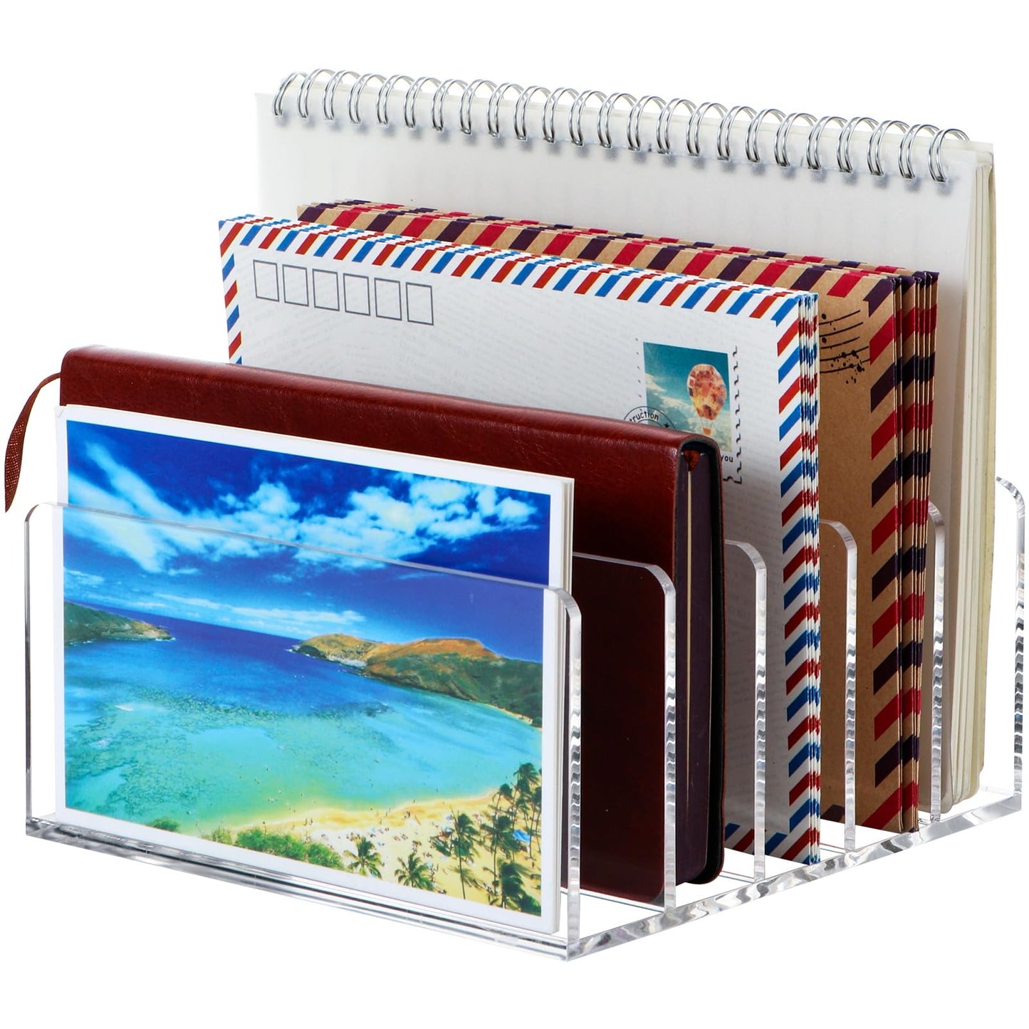 Qarituky Mail Organizer Countertop, Stylish Acrylic 5 Compartments Mail Holder, Small Desk File Storage Holders for Letter, Bill, Mail Sorter, Desktop Letter Folder Holders for Office, Home, School