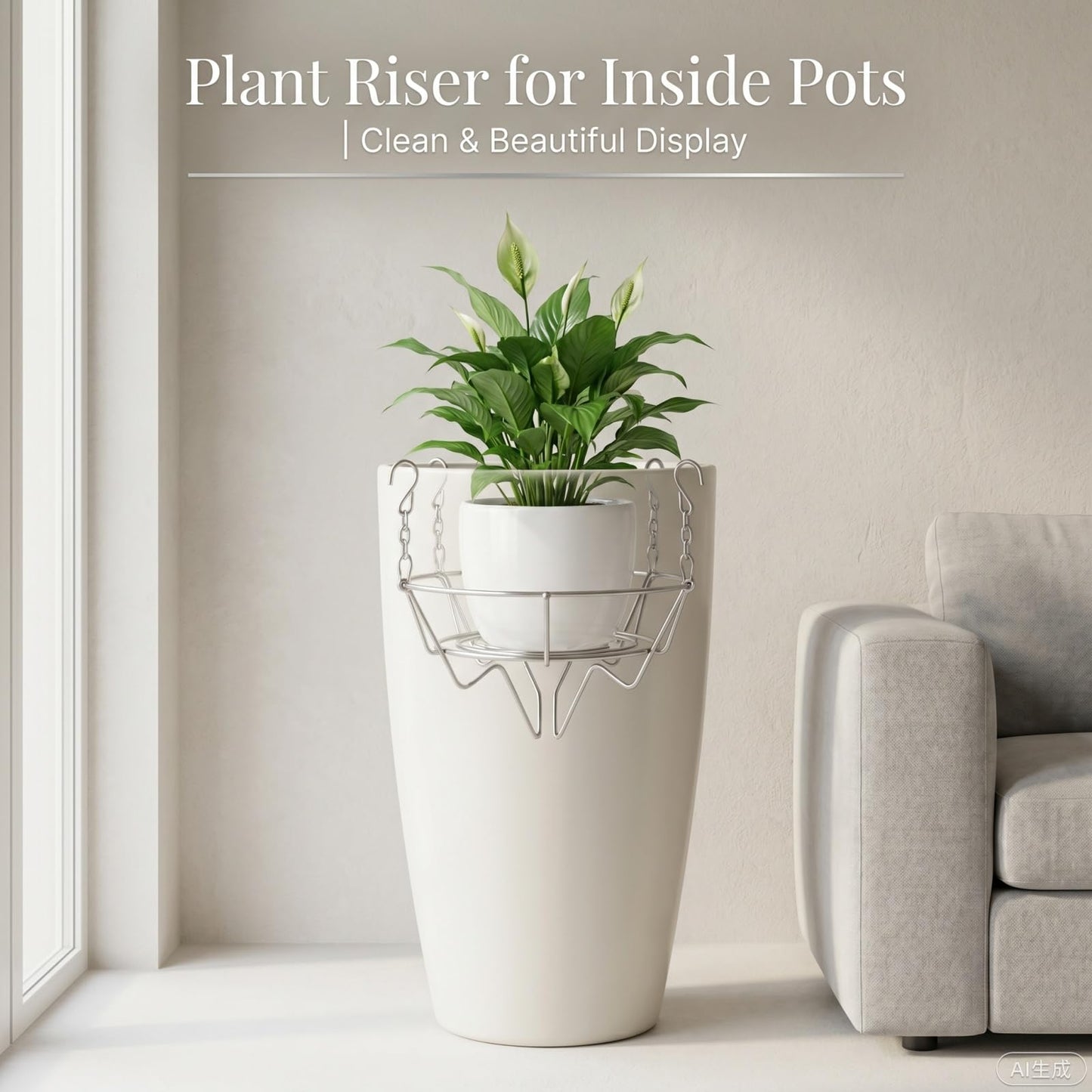 Planter Inserts for Large Pots Indoor Outdoor,304 Stainless Steel Plant Risers for Inside Pots, Height Adjustable Plant Inserts & Pot Risers for Cylindrical & Slightly Tapered Tall Planter(12-15'' Openning)