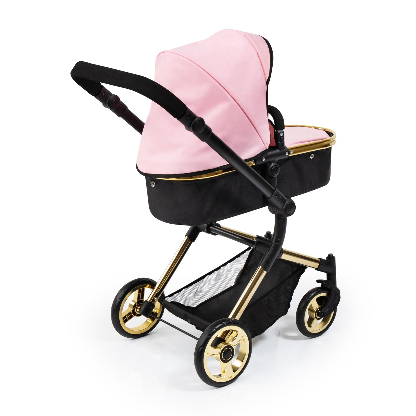 Bayer Pram Neo Vario Convertible Doll Stroller, Pink Black Gold, Foldable Toy with Shoulder Bag, Ages 3+