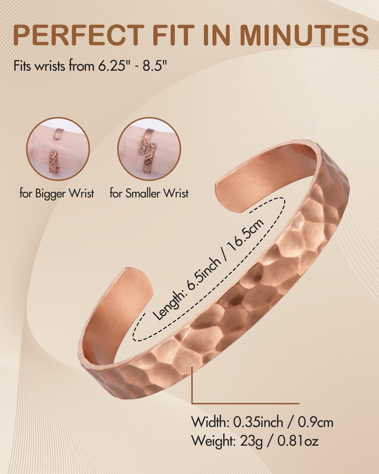 Feraco Pure Copper Bracelets for Men & Women, 99.99% Real Copper Tibetan Cuff Bangle, Adjustable Handmade Jewelry Gift, Hammered