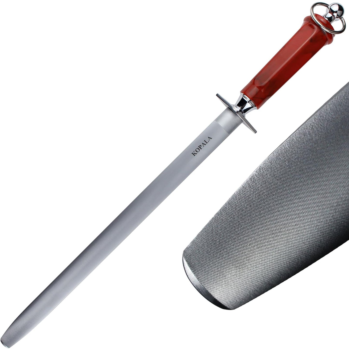 KOPALA Sharpening Steel Knife Sharpener Rod Flat 12 Inches Honing Steel for Knives Red