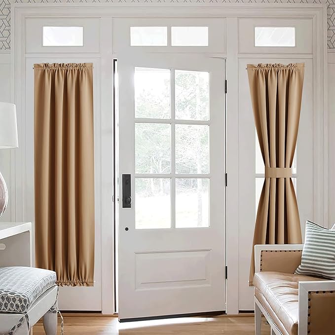 NICETOWN Room Darkening Curtain Panel for French Door, Farmhouse Patio Window Curtains Thermal Insulated Rod Pocket Door Shade for Living Room Glass, W36 x L72, Gold Brown, 1 Panel