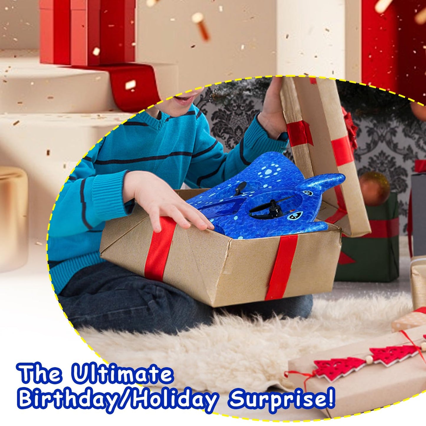 RC Airplane for Kids and Beginners, 2.4GHz Remote Control Drone with 2 Batteries, 360° Drop-Resistant Stunt Spin Remote Fighter Jet with Lights Outdoor Flying Toy