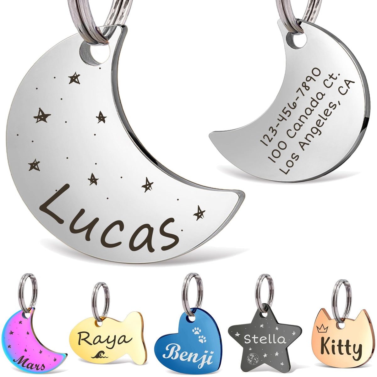 Anavia Small Size Dog Cat ID Tags, Small/XS Personalized Color Plated Stainless Steel Puppy Kitten Name Tags, Customized Engraved Nameplate Pet Collar Tag (Blue, Star)