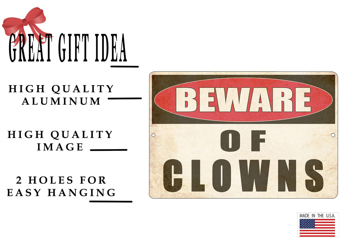 Rogue River Tactical Funny Sarcastic Metal Tin Sign, 12x8 Inch, Wall Décor- Man Cave Bar Yard Wall Warning Beware of Clowns